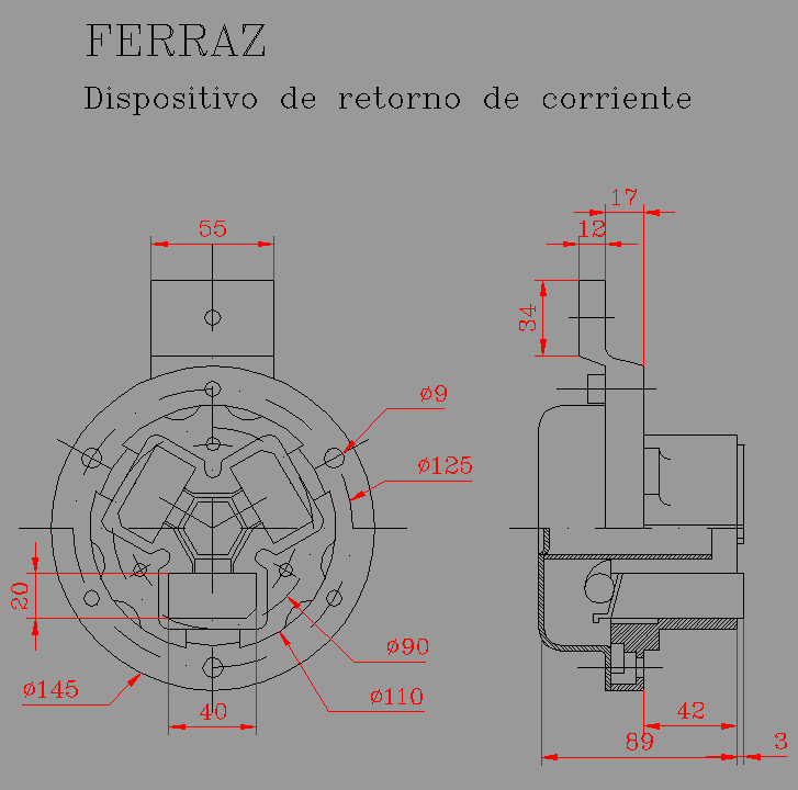 Bloque Autocad Material ferroviario FERRAZ, dispositivo de retorno de corriente.